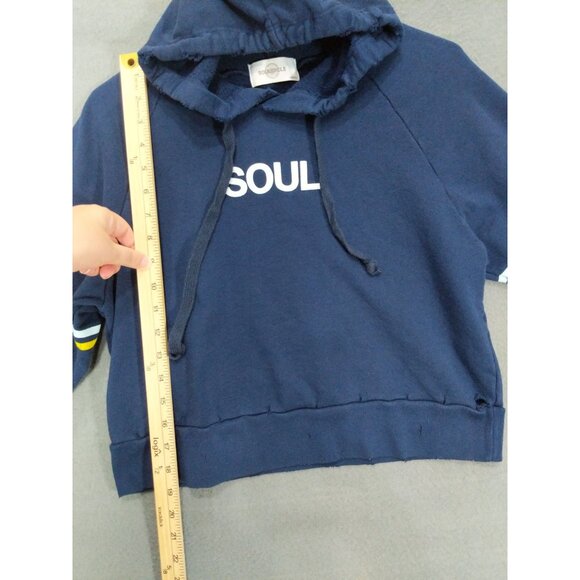 SOULCYCLE Womens Grinding Cropped Hoodie XS Distressed Navy Cotton Long Sleeve - Picture 6 of 11